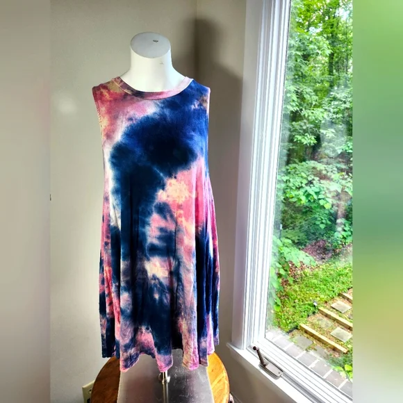blue pink tie dye dress Charlotte Dress Long Blue Stripe main image 0